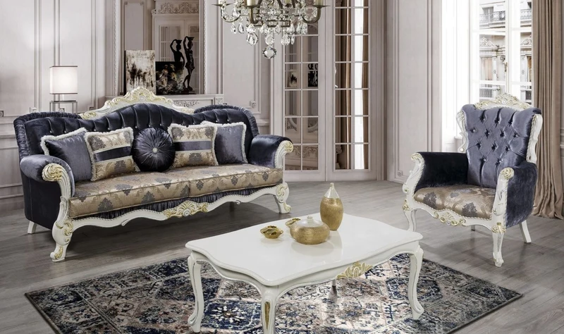 Casa Padrino Luxus Barock Sofa Lila / Mehrfarbig / Weiß / Gold - Prunkvolles Massivholz Wohnzimmer Couch mit Glitzersteinen und elegantem Muster - Barock Wohnzimmer Möbel