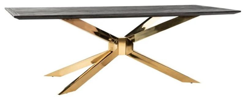 Casa Padrino Luxus Esstisch Schwarzgrau / Gold 240 x 100 x H. 75 cm - Rechteckiger Küchentisch mit Massivholz Tischplatte - Esszimmer Möbel - Küchen Möbel - Luxus Möbel - Luxus Einrichtung