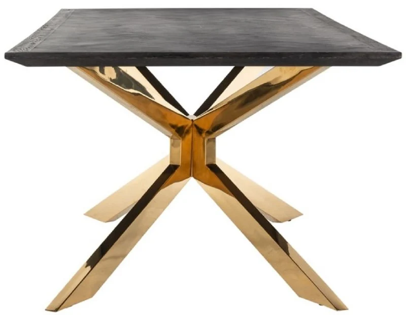 Casa Padrino Luxus Esstisch Schwarzgrau / Gold 240 x 100 x H. 75 cm - Rechteckiger Küchentisch mit Massivholz Tischplatte - Esszimmer Möbel - Küchen Möbel - Luxus Möbel - Luxus Einrichtung
