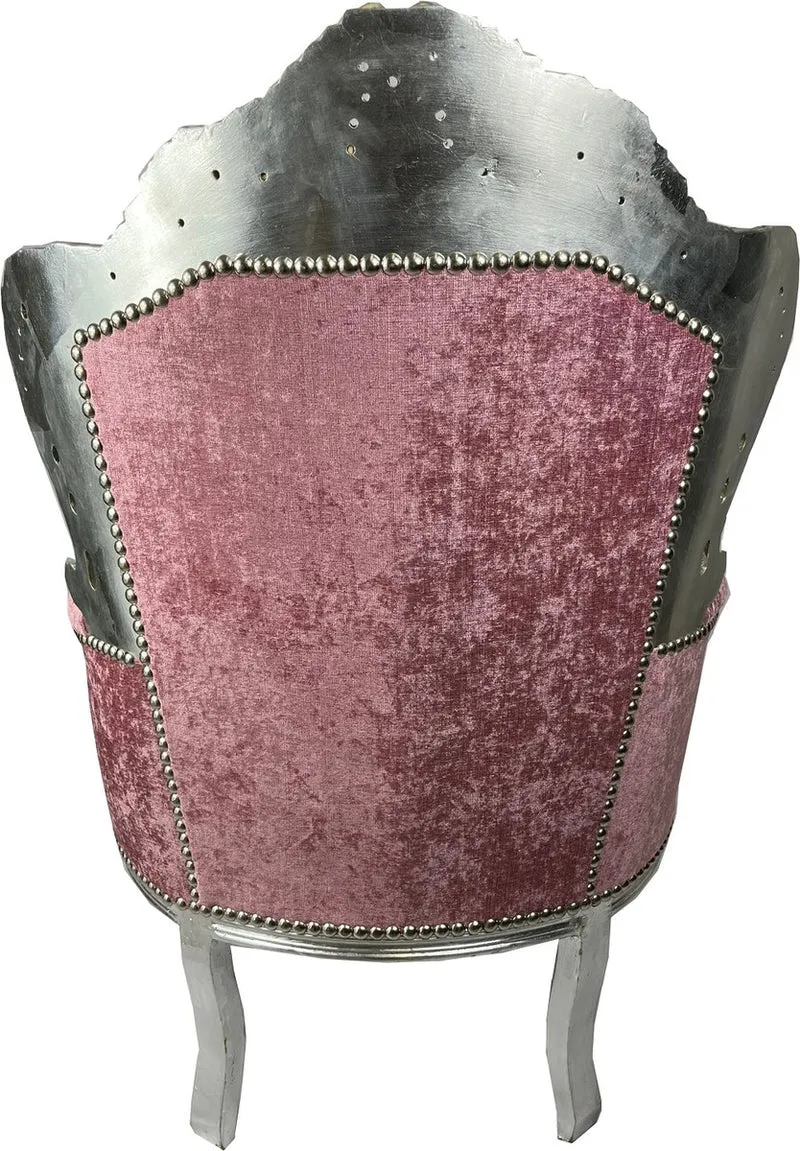 Casa Padrino Barock Sessel Rosa / Silber - Handgefertigter Massivholz Wohnzimmer Sessel - Antik Stil Wohnzimmer Sessel - Wohnzimmer Möbel im Barockstil - Barock Möbel