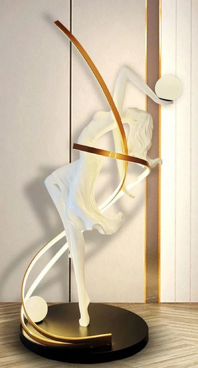 Casa Padrino Luxus Stehleuchte Tänzerin Weiß / Messing / Schwarz H. 179 cm - LED Kunstharz Stehlampe - Luxus Stehleuchten - Luxus Leuchten - Luxus Möbel - Luxus Einrichtung