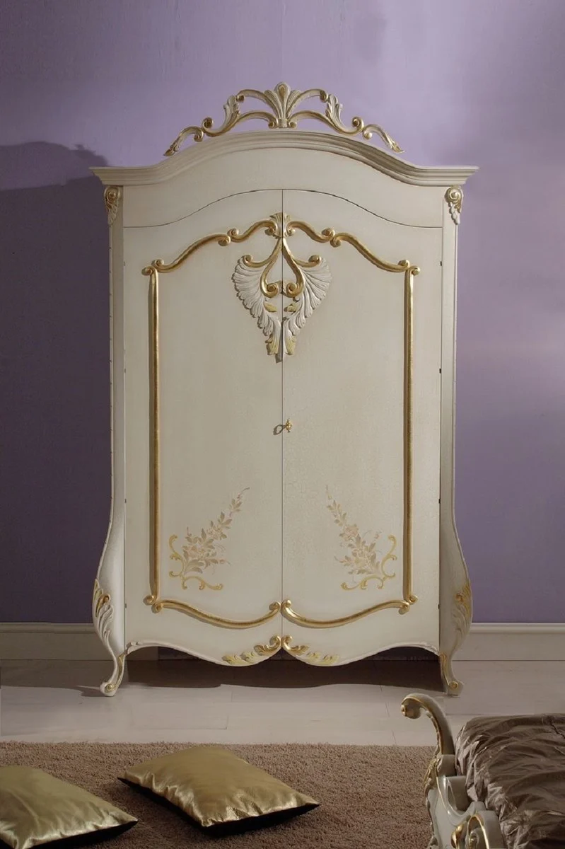 Casa Padrino Luxus Barock Schlafzimmerschrank Creme / Gold - Prunkvoller Barock Kleiderschrank - Luxus Schlafzimmer Möbel im Barockstil - Edel & Prunkvoll - Luxus Qualität - Made in Italy