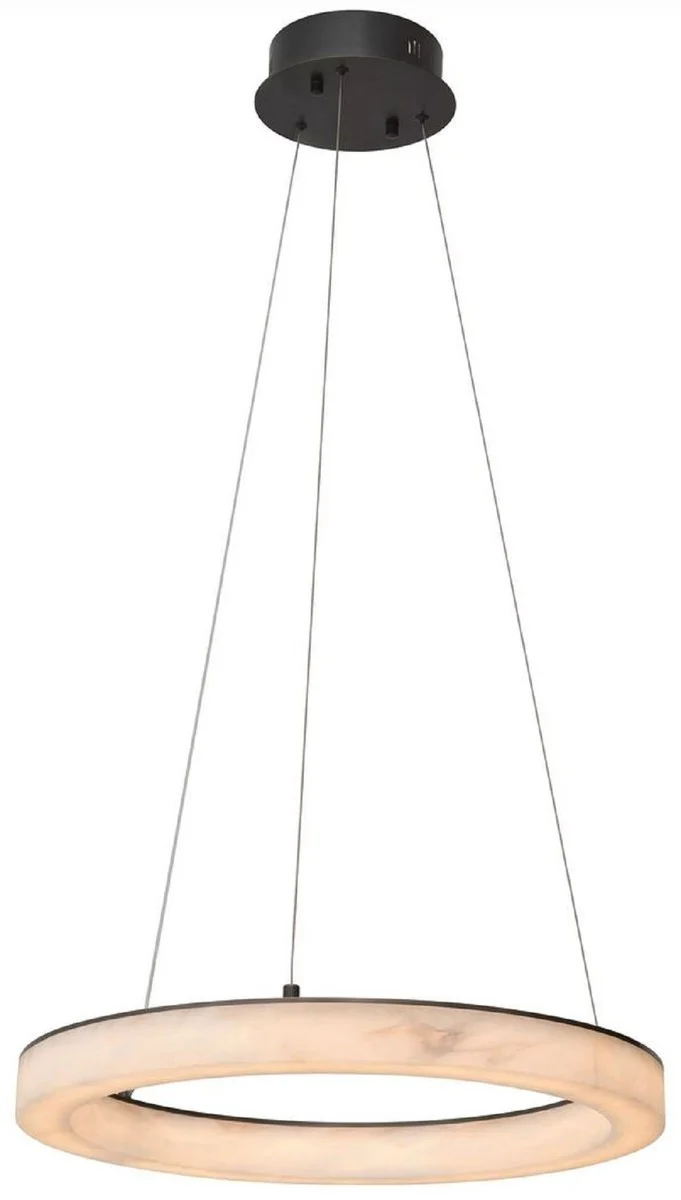 Casa Padrino Luxus LED Kronleuchter Alabaster / Bronze Ø 60 x H. 5,5 cm - Runder Wohnzimmer Kronleuchter mit Alabaster Lampenschirm - Luxus Möbel - Luxus Interior - Luxus LED Leuchten