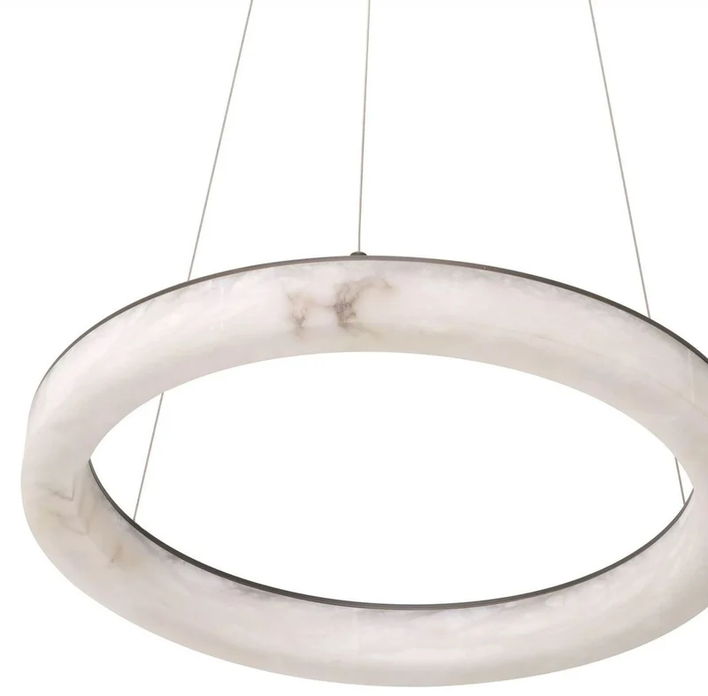 Casa Padrino Luxus LED Kronleuchter Alabaster / Bronze Ø 60 x H. 5,5 cm - Runder Wohnzimmer Kronleuchter mit Alabaster Lampenschirm - Luxus Möbel - Luxus Interior - Luxus LED Leuchten