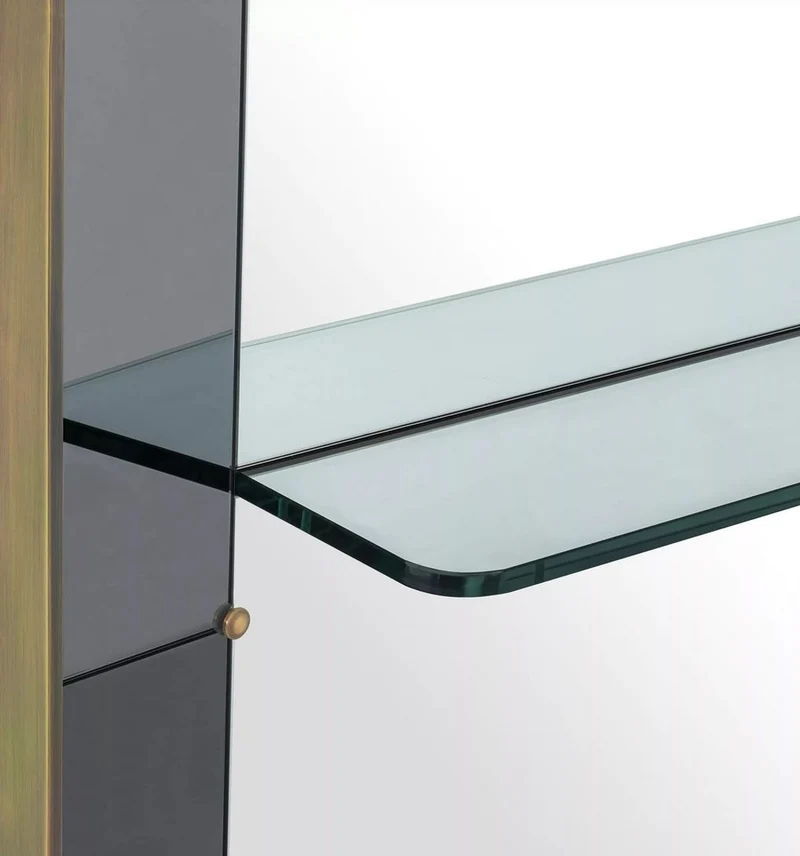 Casa Padrino Luxus Wandspiegel Grau / Antik Messing 100 x H. 217 cm - Rechteckiger Garderoben Spiegel mit Glasregal - Badezimmer Spiegel - Garderoben Möbel - Badezimmer Möbel - Luxus Möbel