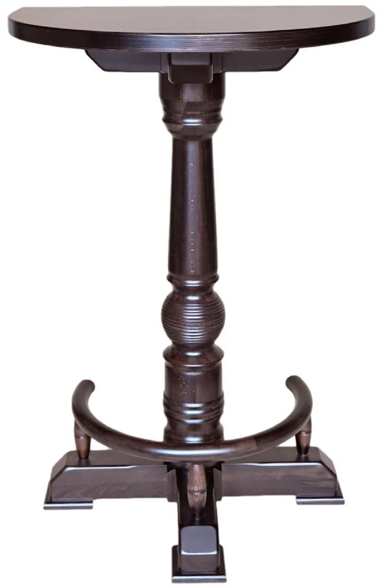 Casa Padrino Luxus Stehtisch mit Fußstütze Dunkelbraun 75 x 50 x H. 110 cm - Halbrunder Massivholz Tisch - Halbrunder Massivholz Bartisch - Massivholz Möbel - Bar Möbel - Gastronomie Möbel