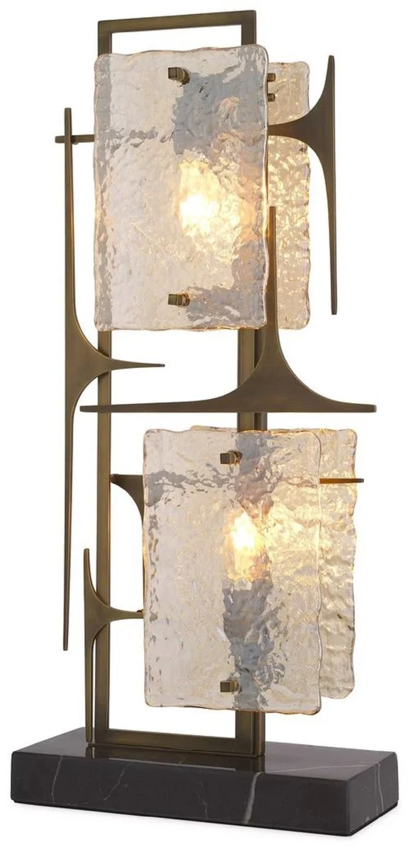 Casa Padrino Luxus Tischleuchte Antik Messing / Schwarz 32,5 x 15 x H. 72 cm - Elegante Schreibtischleuchte mit Marmorsockel und Glas Lampenschirmen - Luxus Leuchten - Luxus Möbel - Luxus Interior