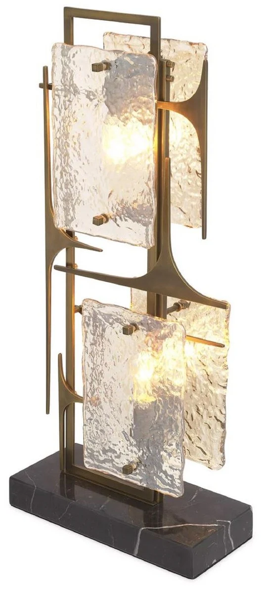 Casa Padrino Luxus Tischleuchte Antik Messing / Schwarz 32,5 x 15 x H. 72 cm - Elegante Schreibtischleuchte mit Marmorsockel und Glas Lampenschirmen - Luxus Leuchten - Luxus Möbel - Luxus Interior
