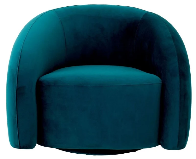Casa Padrino Luxus Drehsessel Grün / Türkis / Blau / Schwarz 91 x 80 x H. 66 cm - Wohnzimmer Samt Sessel - Wohnzimmer Möbel - Luxus Möbel - Wohnzimmer Einrichtung - Luxus Einrichtung - Möbel Luxus