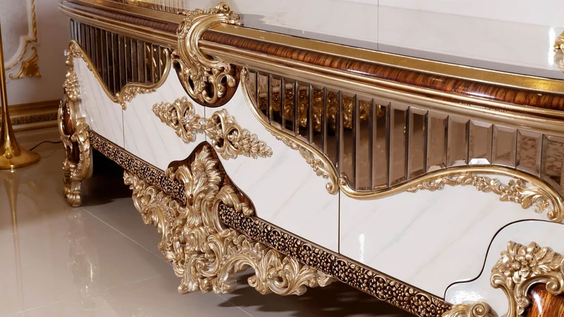 Casa Padrino Luxus Barock TV Schrank Weiß / Braun / Gold - Prunkvolles Wohnzimmer Sideboard mit Rückwand - Barock Wohnzimmer Möbel - Luxus Möbel im Barockstil - Edel & Prunkvoll