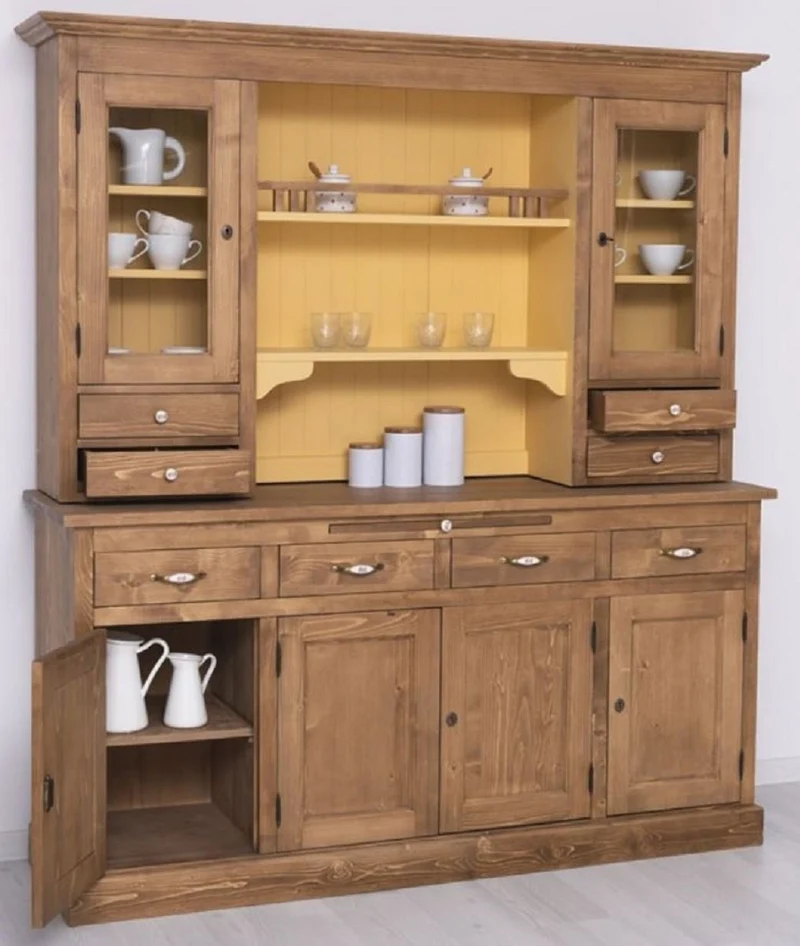 Casa Padrino Landhausstil Esszimmerschrank Braun / Gelb 180 x 50 x H. 197 cm - Massivholz Küchenschrank - Esszimmermöbel im Landhausstil - Landhausstil Esszimmer Einrichtung