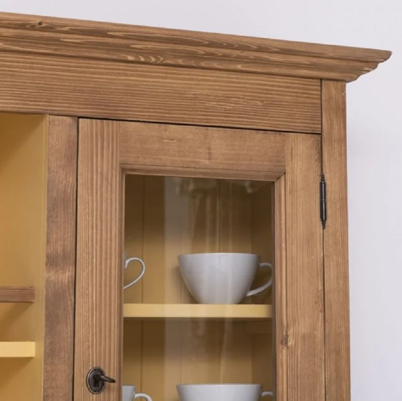 Casa Padrino Landhausstil Esszimmerschrank Braun / Gelb 180 x 50 x H. 197 cm - Massivholz Küchenschrank - Esszimmermöbel im Landhausstil - Landhausstil Esszimmer Einrichtung