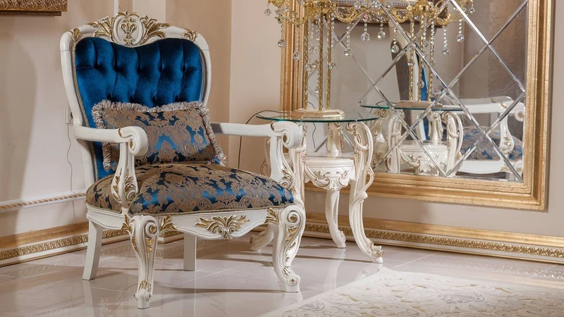 Casa Padrino Luxus Barock Sessel Blau / Braun / Weiß / Gold - Prunkvoller Wohnzimmer Sessel mit elegantem Muster - Barockstil Wohnzimmer Möbel - Luxus Möbel im Barockstil - Barock Einrichtung