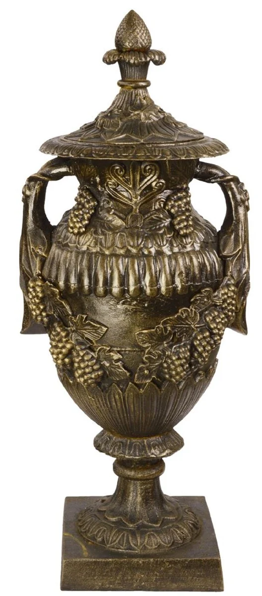 Casa Padrino Barock Vase Antik Bronzefarben 38 x 32 x H. 91 cm - Prunkvolle Gusseisen Blumenvase - Barock Garten & Terrassen Deko Vase mit Deckel - Barock Garten & Terrassen Deko Accessoires