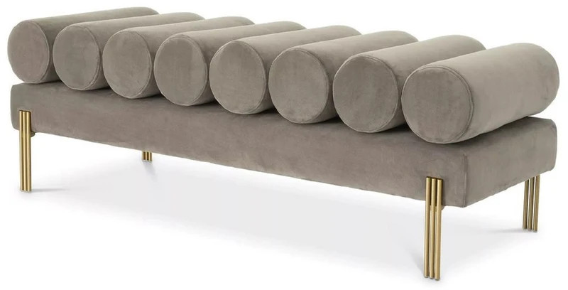 Casa Padrino Luxus Samt Sitzbank Grau / Messing 130 x 45 x H. 42 cm - Wohnzimmer Bank - Schlafzimmer Bank - Wohnzimmer Möbel - Schlafzimmer Möbel - Luxus Möbel - Luxus Einrichtung