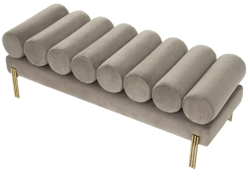 Casa Padrino Luxus Samt Sitzbank Grau / Messing 130 x 45 x H. 42 cm - Wohnzimmer Bank - Schlafzimmer Bank - Wohnzimmer Möbel - Schlafzimmer Möbel - Luxus Möbel - Luxus Einrichtung