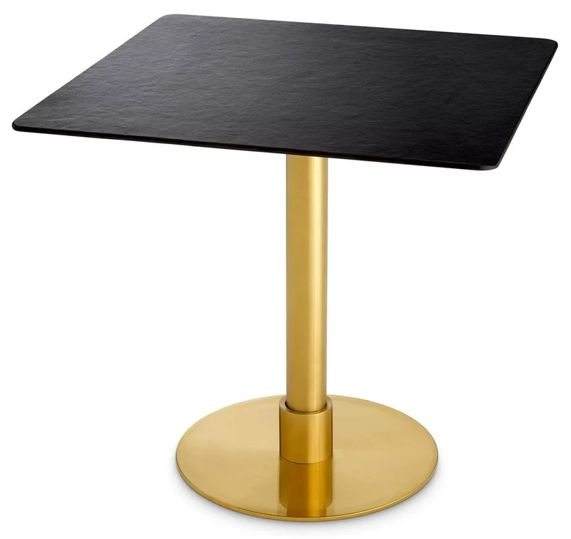 Casa Padrino Luxus Esstisch Schwarz / Messing 80 x 80 x H. 75 cm - Quadratischer Edelstahl Küchentisch mit Keramik Tischplatte - Esszimmer Möbel - Luxus Möbel - Luxus Einrichtung