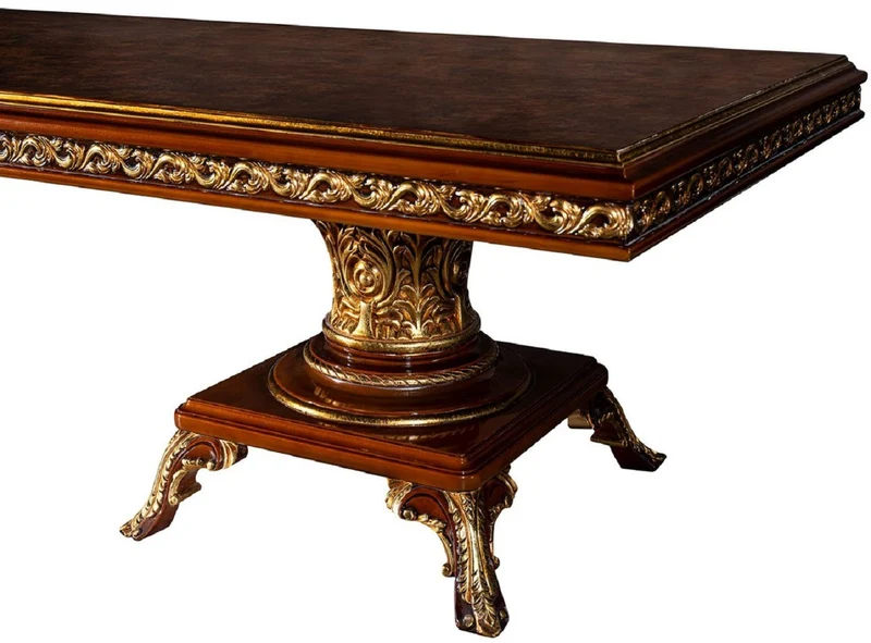 Casa Padrino Luxus Barock Esszimmer Set Braun / Gold - 1 Barock Esstisch & 10 Barock Esszimmerstühle - Barock Esszimmer Möbel - Luxus Möbel im Barockstil - Edel & Prunkvoll