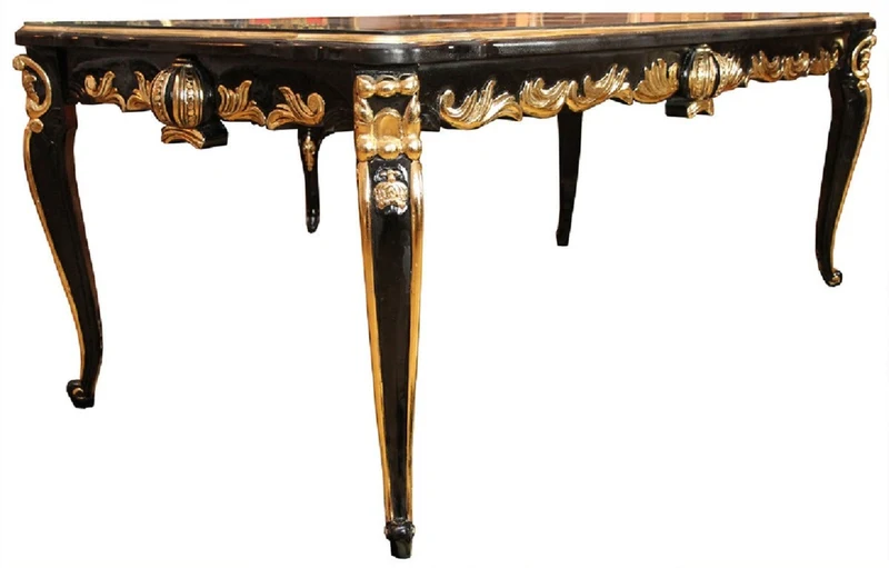 Pompöös by Casa Padrino Barock Luxus Esszimmer Set Krone Gold / Schwarz - Pompööser Barock Esstisch mit Glasplatte und 8 Stühlen designed by Harald Glööckler - Esszimmer Möbel im Barockstil