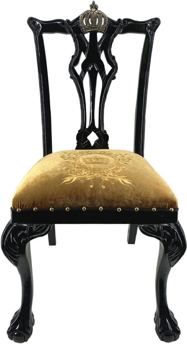 Pompöös by Casa Padrino Barock Luxus Esszimmer Set Krone Gold / Schwarz - Pompööser Barock Esstisch mit Glasplatte und 8 Stühlen designed by Harald Glööckler - Esszimmer Möbel im Barockstil