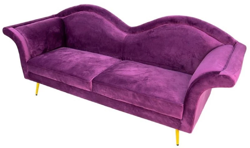 Casa Padrino Luxus Designer 3er Sofa Lila / Gold 215 x 73 x H. 85 cm - Wohnzimmer Sofa - Wohnzimmer Möbel - Luxus Möbel - Designer Möbel - Wohnzimmer Einrichtung - Luxus Einrichtung