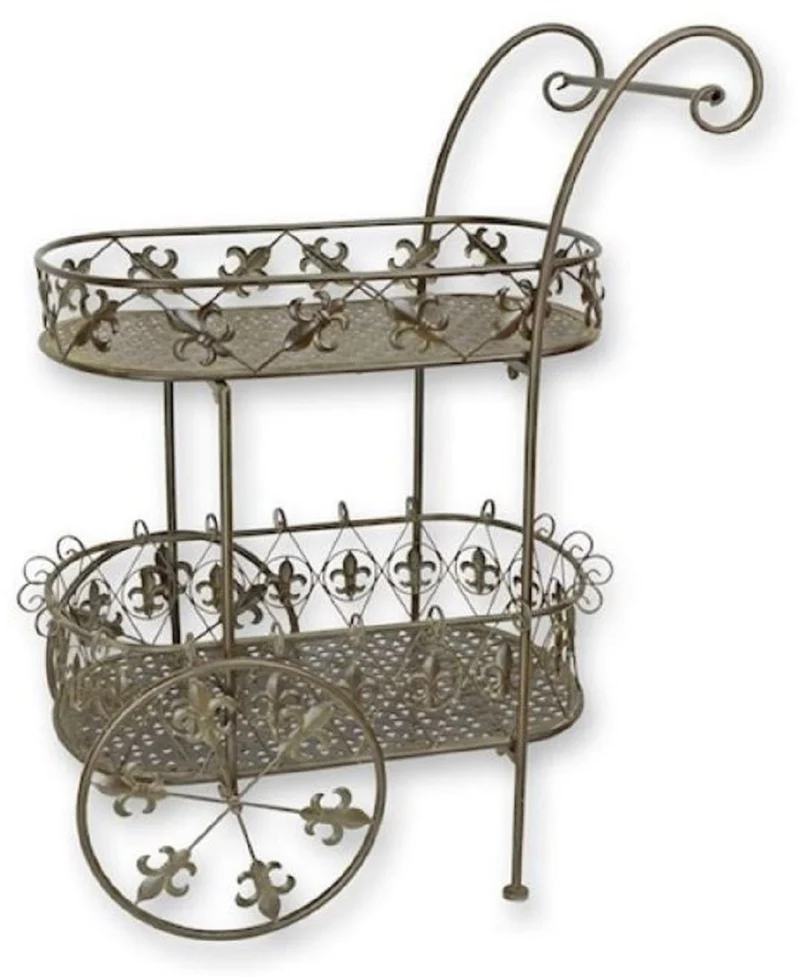 Casa Padrino Jugendstil Teewagen Braun 81 x 51 x H. 102 cm - Eleganter Metall Garten Trolley - Barock & Jugendstil Garten Accessoires - Gartenmöbel im Jugendstil