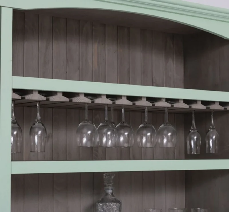 Casa Padrino Landhausstil Barschrank Mintgrün / Grau 240 x 50 x H. 210 cm - Massivholz Weinschrank im Landhausstil - Landhausstil Möbel - Bar Möbel im Landhausstil - Landhausstil Einrichtung