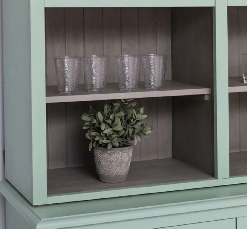 Casa Padrino Landhausstil Barschrank Mintgrün / Grau 240 x 50 x H. 210 cm - Massivholz Weinschrank im Landhausstil - Landhausstil Möbel - Bar Möbel im Landhausstil - Landhausstil Einrichtung