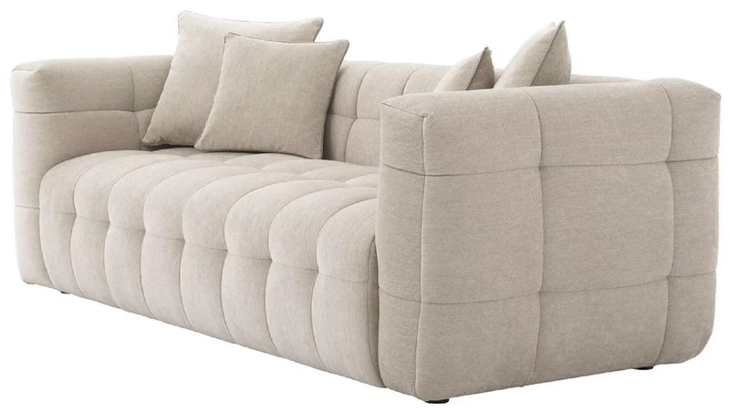 Casa Padrino Luxus Sofa Sandfarben 230 x 100 x H. 75 cm - Wohnzimmer Sofa mit 4 Kissen - Wohnzimmer Möbel - Luxus Möbel - Wohnzimmer Einrichtung - Luxus Einrichtung - Luxus Qualität