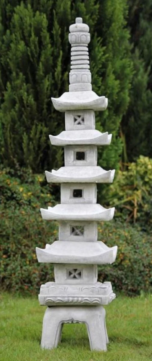 Casa Padrino Luxus Garten Deko Pagode Grau 24 x 24 x H. 128 cm - Elegante 5 Stöckige Stein Pagode - Garten & Terrassen Deko Accessoires im Japanischen Stil
