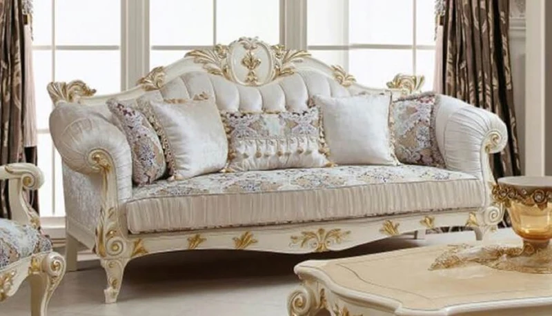 Casa Padrino Luxus Barock Wohnzimmer Set Weiß / Braun / Mehrfarbig / Creme / Gold - 2 Barock Sofas & 2 Barock Sessel & 1 Barock Couchtisch - Luxus Wohnzimmer Möbel im Barockstil - Barock Möbel