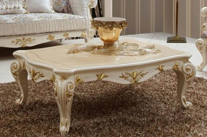 Casa Padrino Luxus Barock Wohnzimmer Set Weiß / Braun / Mehrfarbig / Creme / Gold - 2 Barock Sofas & 2 Barock Sessel & 1 Barock Couchtisch - Luxus Wohnzimmer Möbel im Barockstil - Barock Möbel