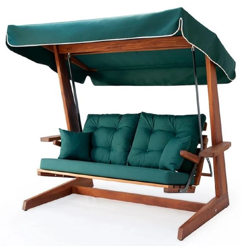 Casa Padrino Luxus Hollywood Schaukel Grün / Braun - Wetterfeste Garten Schaukel mit Sonnendach - Garten Möbel - Terrassen Möbel - Luxus Möbel - Luxus Garten Einrichtung