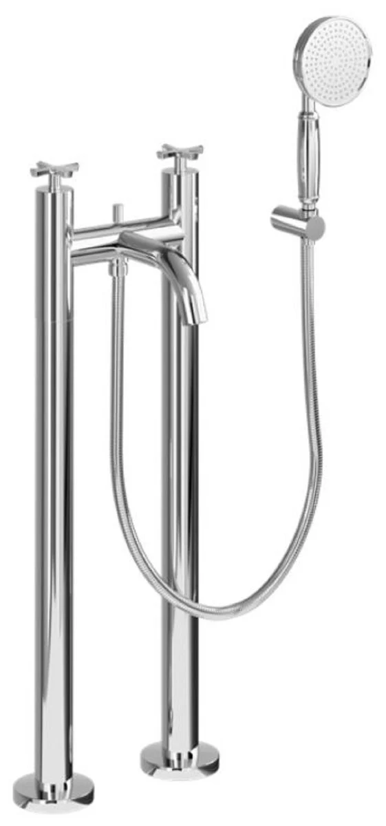 Casa Padrino Luxus Badewannenarmatur Silber - Freistehende Messing Badewannen Armatur mit Handbrause - Luxus Badezimmer Zubehör