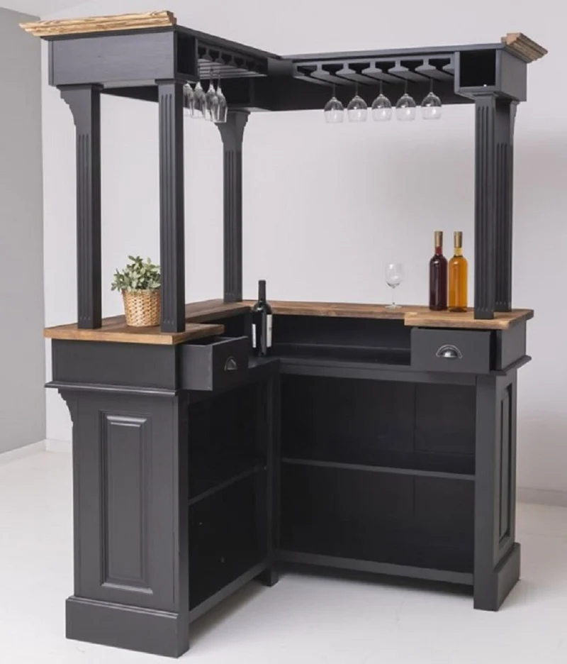 Casa Padrino Landhausstil Bar Theke Schwarz / Dunkelbraun 148 x 148 x H. 210 cm - Massivholz Thekentisch - Massivholz Barmöbel - Barmöbel im Landhausstil - Landhausstil Einrichtung