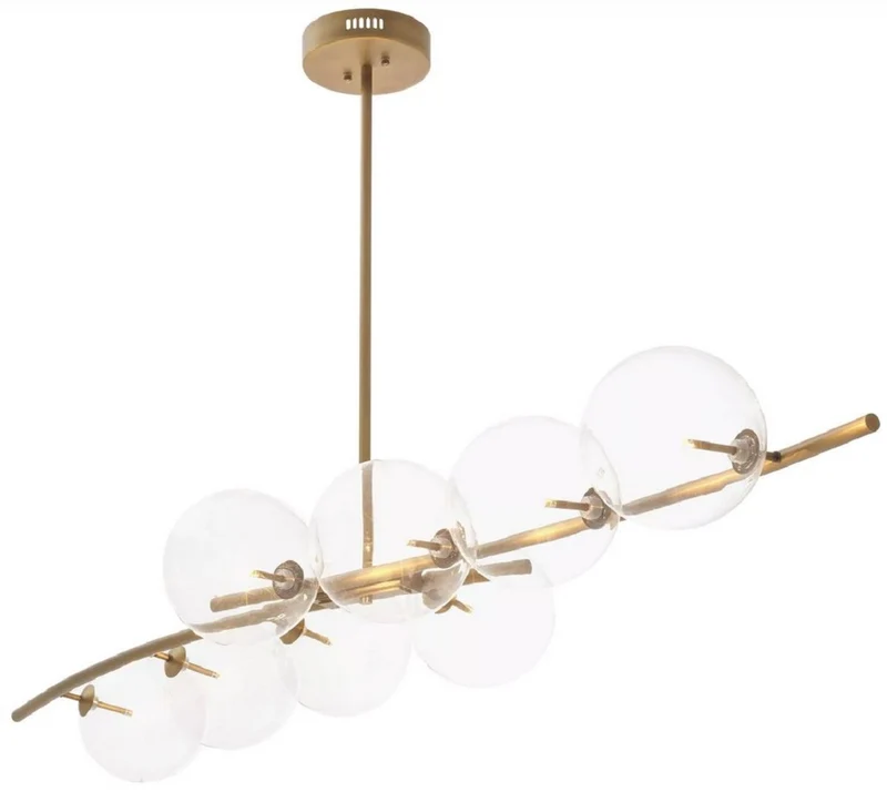 Casa Padrino Luxus Halogen Kronleuchter Antik Messing 177 x 56 x H. 88,5 cm - Wohnzimmer Kronleuchter mit runden Glas Lampenschirmen - Hotel Kronleuchter - Restaurant Kronleuchter