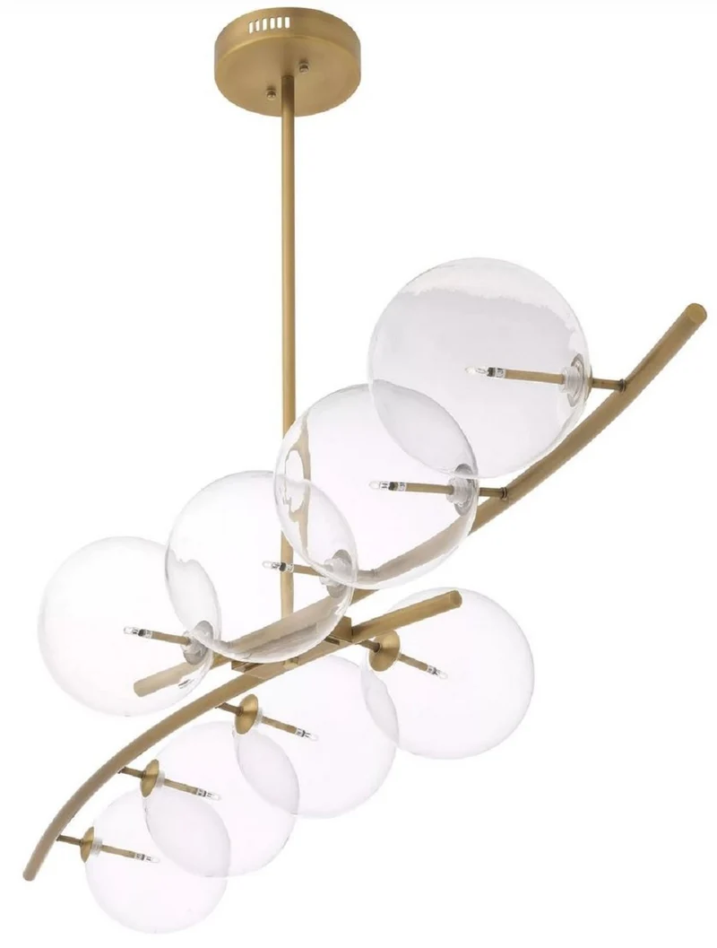 Casa Padrino Luxus Halogen Kronleuchter Antik Messing 177 x 56 x H. 88,5 cm - Wohnzimmer Kronleuchter mit runden Glas Lampenschirmen - Hotel Kronleuchter - Restaurant Kronleuchter