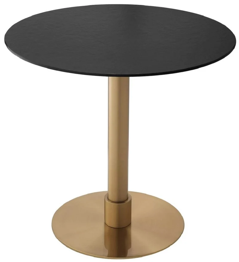 Casa Padrino Luxus Esstisch Schwarz / Messing Ø 80 x H. 76 cm - Runder Edelstahl Küchentisch mit Keramik Tischplatte - Esszimmer Möbel - Esszimmer Einrichtung - Luxus Möbel - Luxus Einrichtung