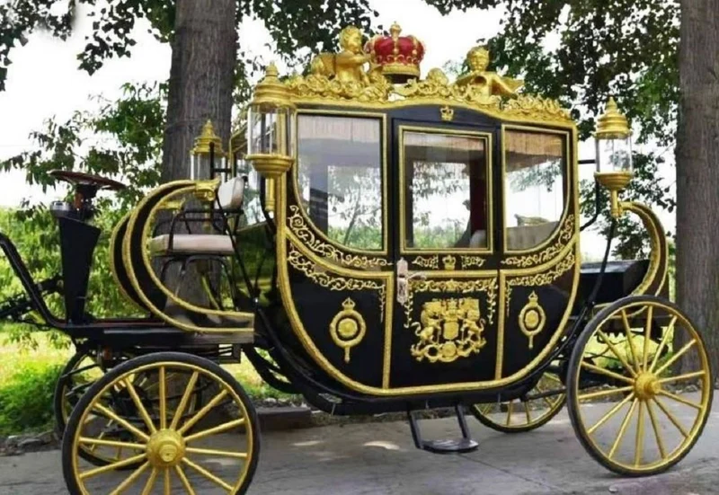 Casa Padrino Barock Pferdekutsche Schwarz / Gold / Rot - Prunkvolle Kutsche im Barockstil - Barock Hochzeitskutsche - Barock Königskutsche - Barock Möbel - Edel & Prunkvoll