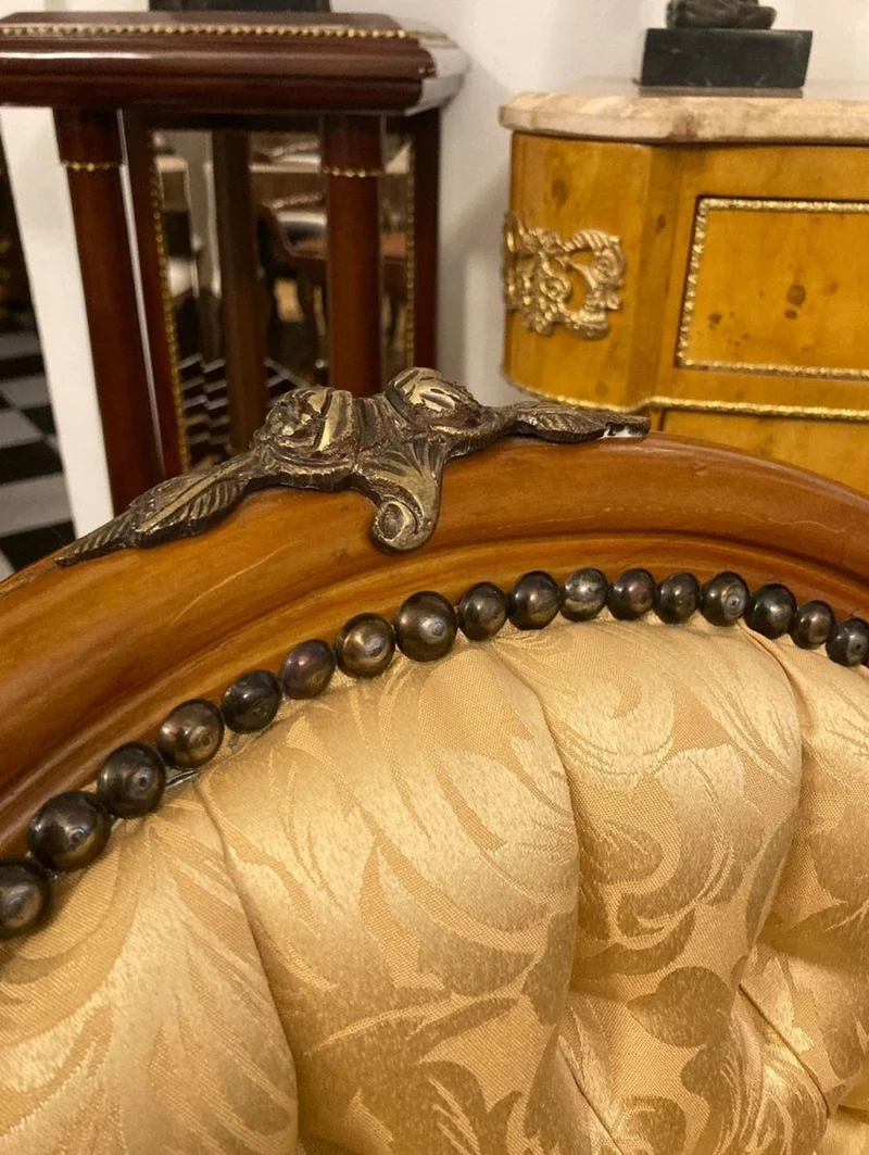 Casa Padrino Luxus Barock Esszimmer Stuhl Gold Muster / Braun / Antik Messing - Handgefertigter Massivholz Stuhl mit Löwenfüßen - Barockstil Küchenstuhl - Barock Esszimmer Möbel - Edel & Prunkvoll