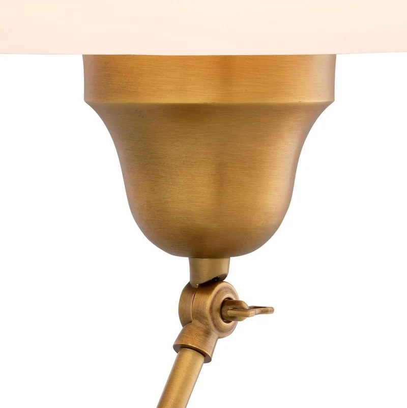 Casa Padrino Luxus Tischleuchte Antik Messing / Schwarz / Weiß Ø 42 x H. 55 cm - Verstellbare Schreibtschleuchte mit rundem Glas Lampenschirm - Luxus Leuchten - Luxus Möbel - Luxus Interior