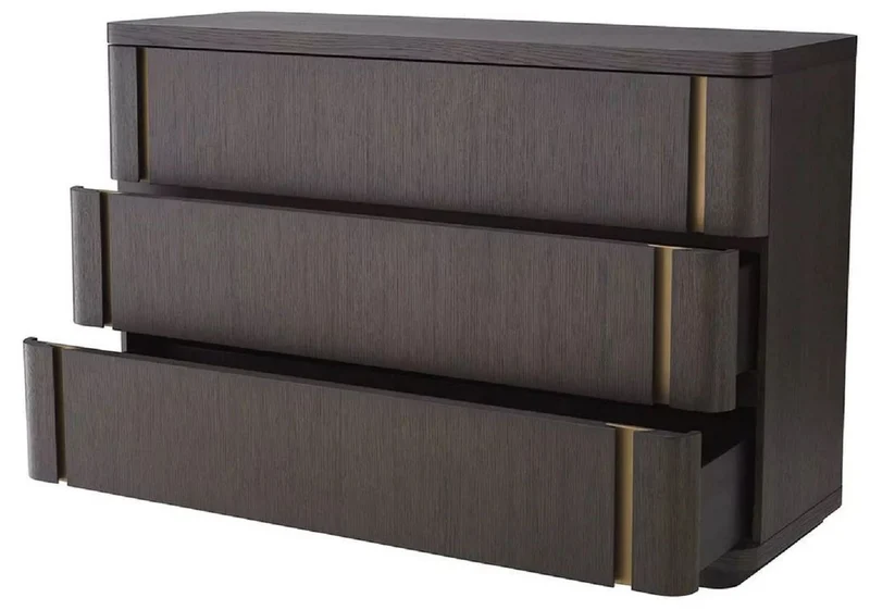 Casa Padrino Luxus Massivholz Kommode mit 3 Schubladen Mokka / Messing 140 x 52 x H. 95 cm - Schlafzimmer Kommode - Schlafzimmer Möbel - Luxus Möbel - Luxus Einrichtung - Möbel Luxus