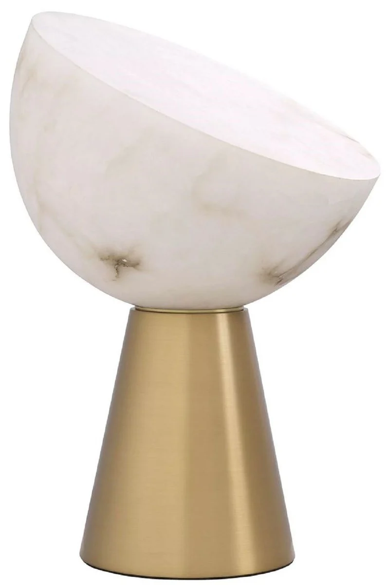 Casa Padrino Luxus Tischleuchte Antik Messing / Alabaster Ø 30 x H. 45 cm - Runde Metall Schreibtschleuchte mit Alabaster Lampenschirmen - Luxus Leuchten - Luxus Möbel - Luxus Interior