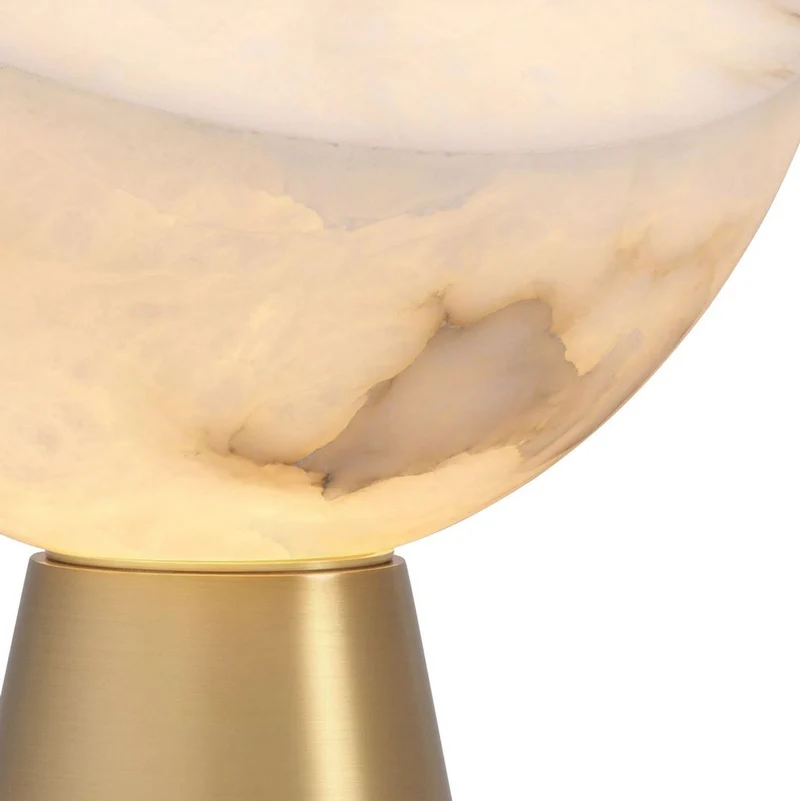 Casa Padrino Luxus Tischleuchte Antik Messing / Alabaster Ø 30 x H. 45 cm - Runde Metall Schreibtschleuchte mit Alabaster Lampenschirmen - Luxus Leuchten - Luxus Möbel - Luxus Interior