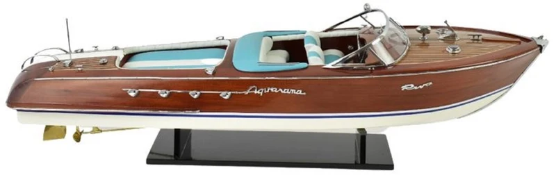 Casa Padrino Luxus Deko Speedboot mit Massivholz Ständer 87 cm - Handgefertigtes Deko Boot - Holzboot - Modellboot - Rennboot - Deko Accessoires