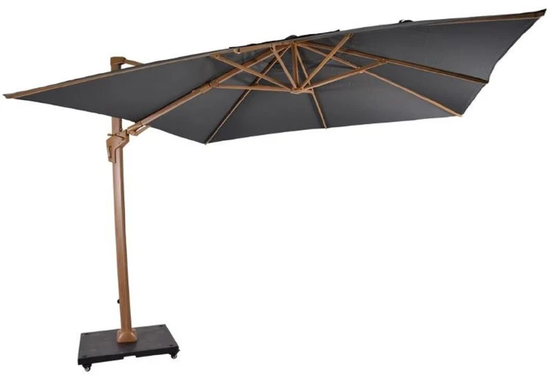 Casa Padrino Luxus Ampelschirm mit Ständer Braun / Grau 300 x 300 cm - Garten Sonnenschirm in Holzoptik - Terrassen Sonnenschirm - Balkon Sonnenschirm - Garten Terrassen Balkon Accessoires