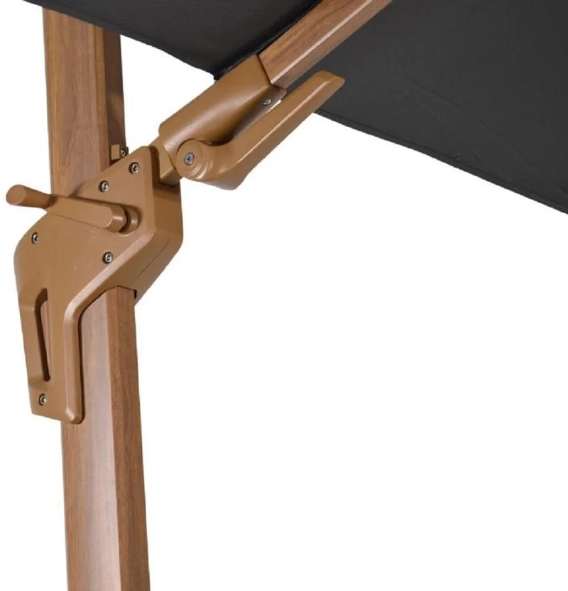 Casa Padrino Luxus Ampelschirm mit Ständer Braun / Grau 300 x 300 cm - Garten Sonnenschirm in Holzoptik - Terrassen Sonnenschirm - Balkon Sonnenschirm - Garten Terrassen Balkon Accessoires