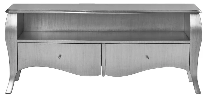 Casa Padrino Luxus Barock TV Schrank Silber - Handgefertigtes Massivholz Sideboard mit 2 Schubladen - Luxus Möbel im Barockstil - Barock Möbel - Barock Einrichtung - Edel & Prunkvoll
