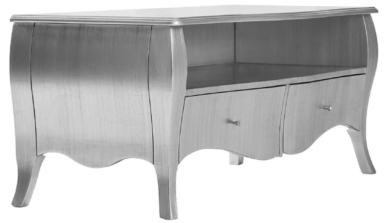Casa Padrino Luxus Barock TV Schrank Silber - Handgefertigtes Massivholz Sideboard mit 2 Schubladen - Luxus Möbel im Barockstil - Barock Möbel - Barock Einrichtung - Edel & Prunkvoll