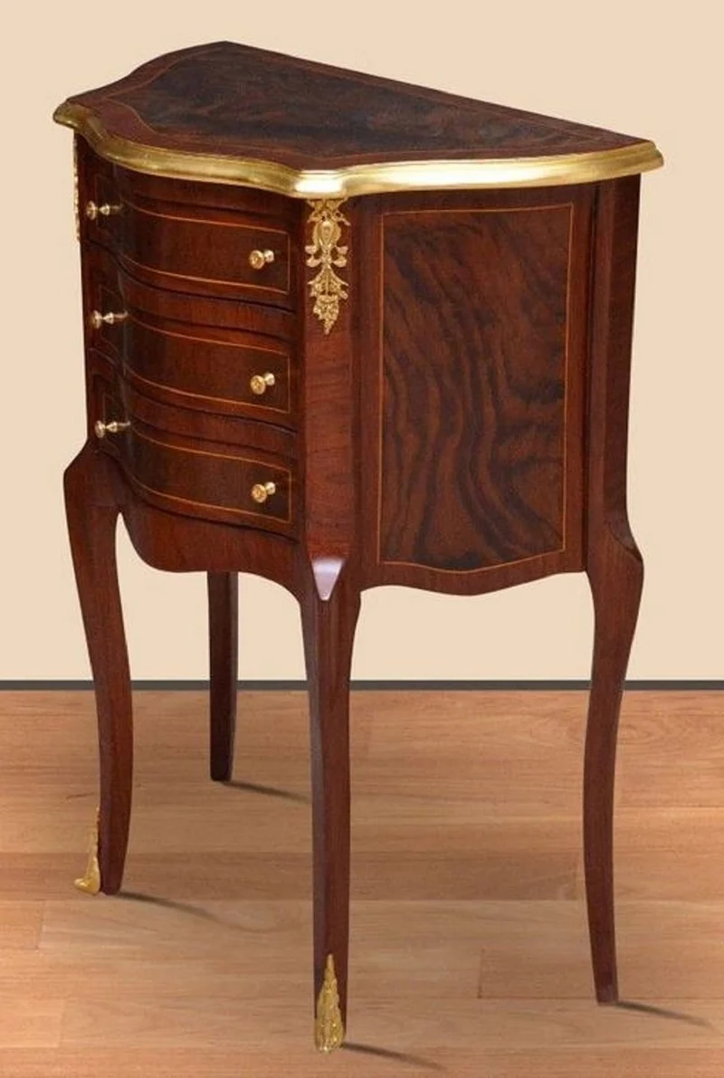 Casa Padrino Barock Nachtkommode Dunkelbraun / Gold - Handgefertigte Massivholz Kommode im Barockstil - Antik Stil Nachttisch - Beistelltisch mit 3 Schubladen - Barock Möbel